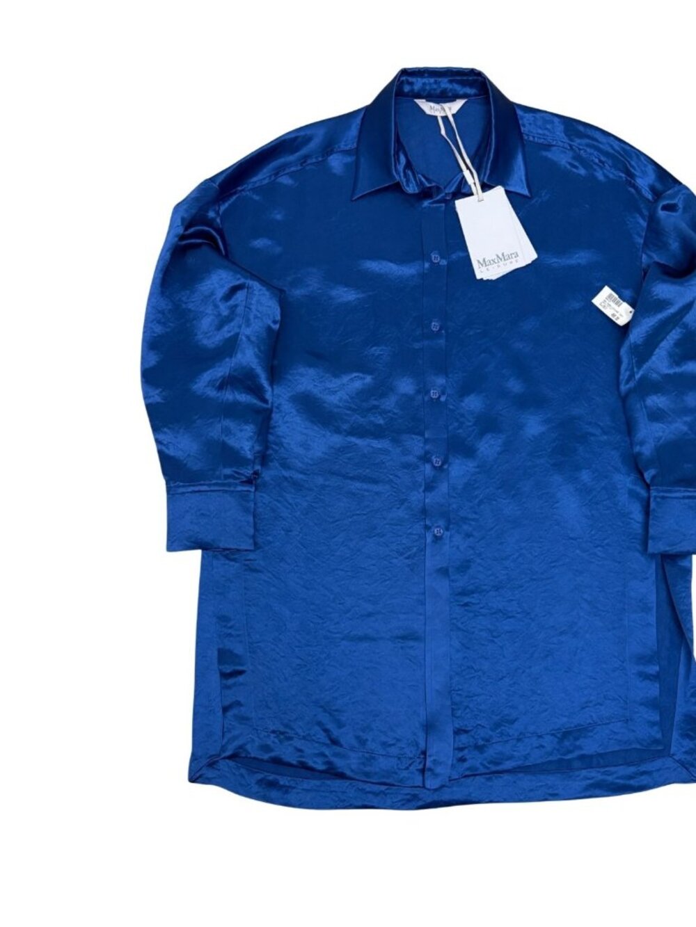 $450 MAX MARA Bacio Heavy Satin Long Blouse Shirt Luxury Business Top Womens 10
